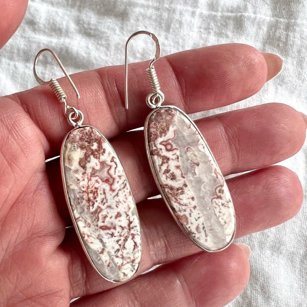 925 Quartz Vein in Crazy Lace Agate Earrings - Picture 8 of 9